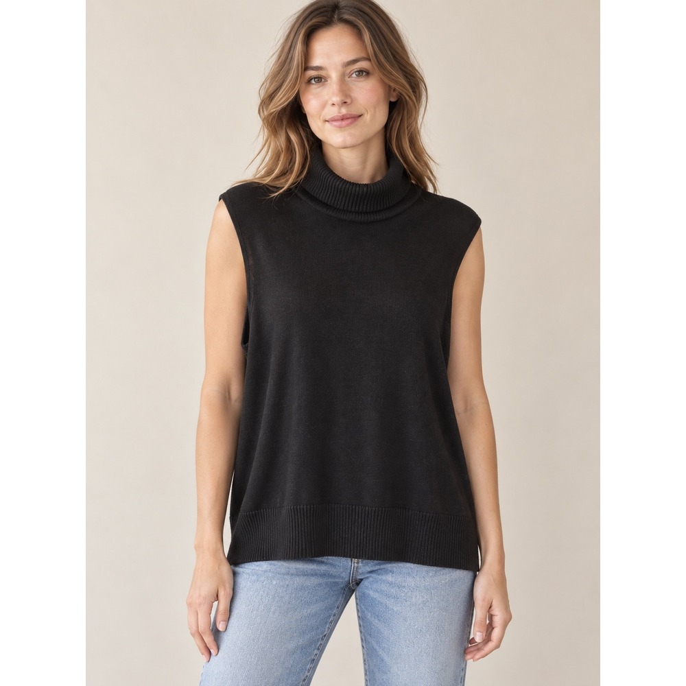 Liz & Me Womens 3X Black Metallic Shimmer Turtleneck Sleeveless Sweater Vest